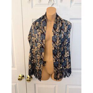 Vintage Audrey Buchner Silk Scarf with Fringe Faces Print Italy